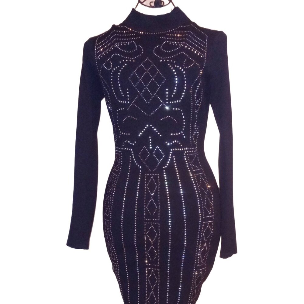 Say What? Black Beaded Rhinestone Body Dress